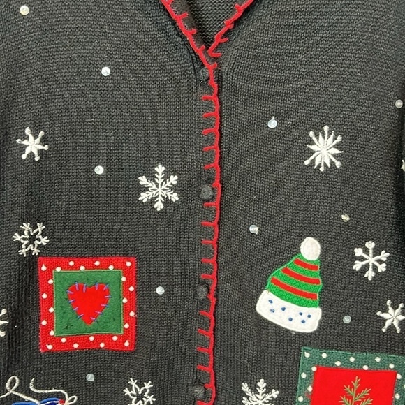 Vintage Christmas Sweater Cardigan Large Holiday Snowman Ice Skates - Picture 11 of 16
